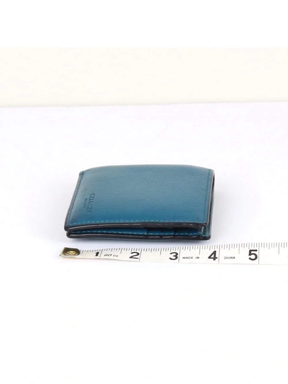 Coach Men's Double Billfold Wallet Teal Blue Pebbled Leather